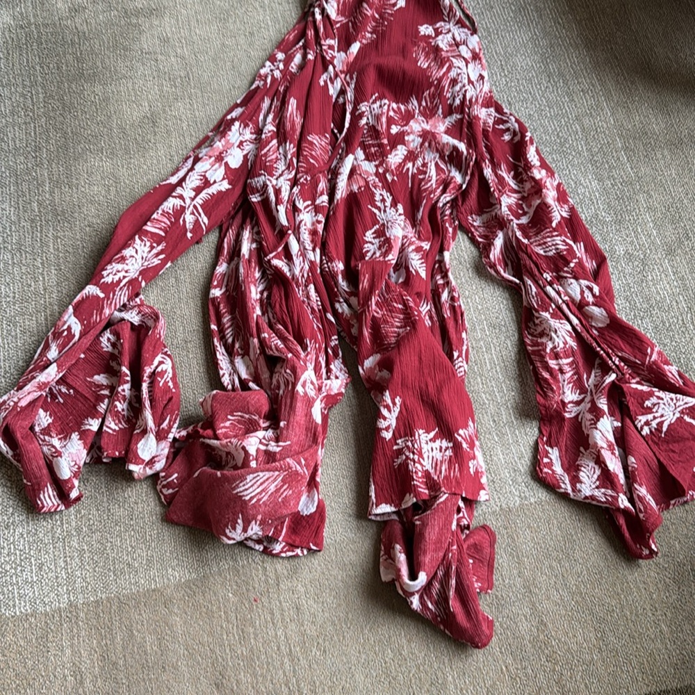 FREE PEOPLE Elegant Brick Red Floral Halter Dress - Picture 6 of 13